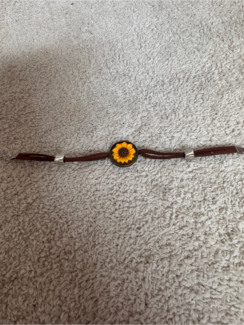 Yellow Sunflower Leather Bracelet with Brown Band